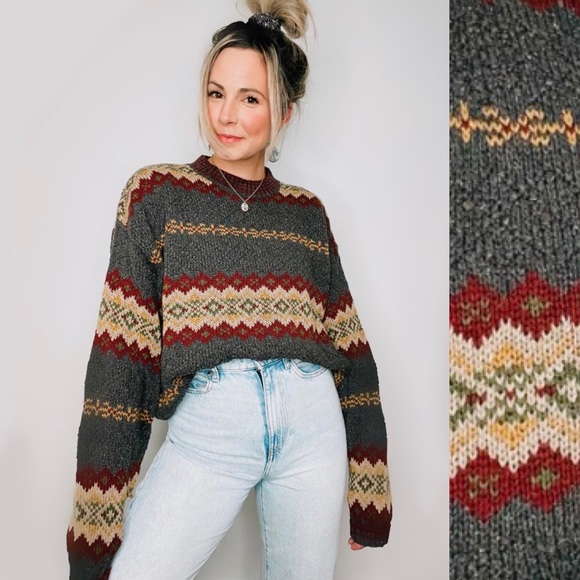 Vintage Sweaters - VINTAGE | Oversized Slouchy Boho Earth Tone Knit Sweater Top